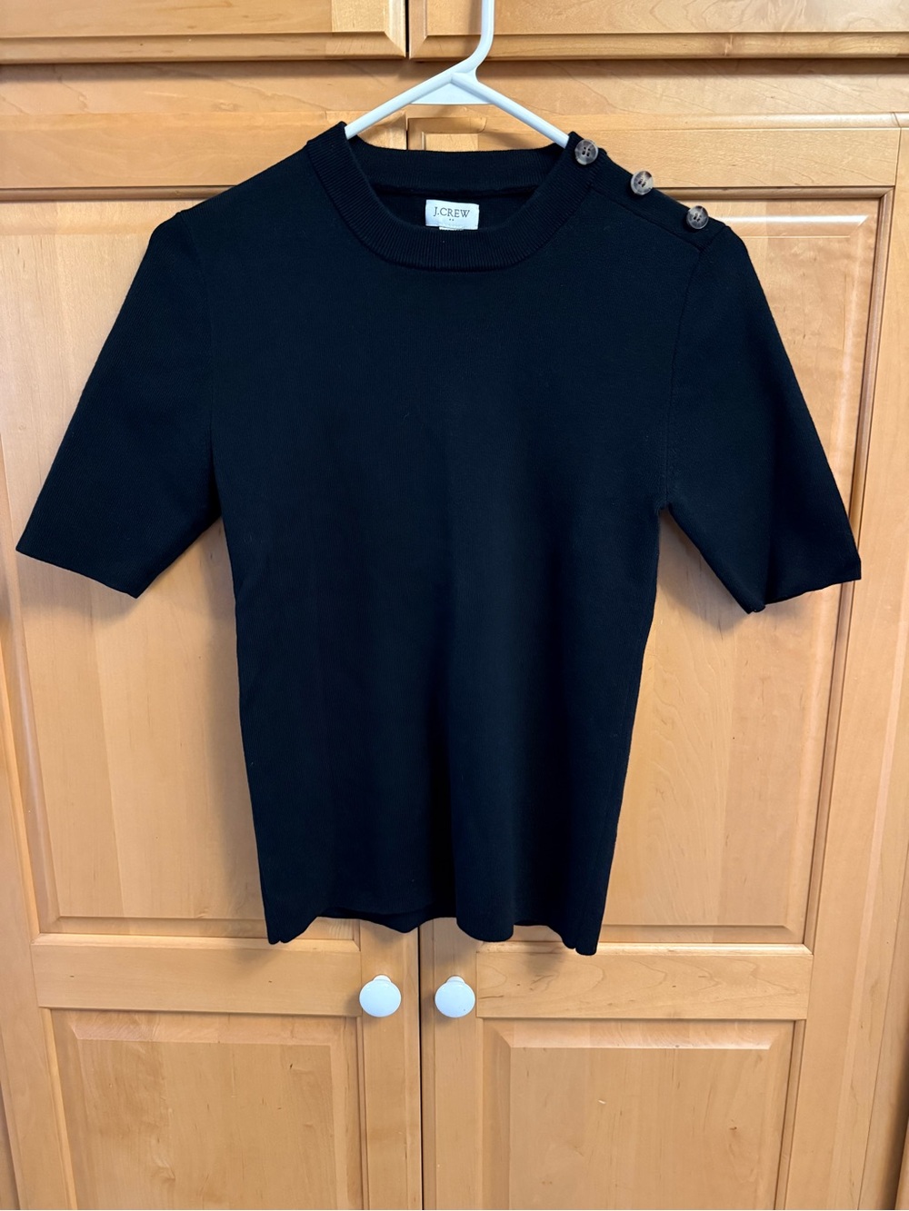 J. Crew Black Ribbed Crewneck Short Sleeve Sweater